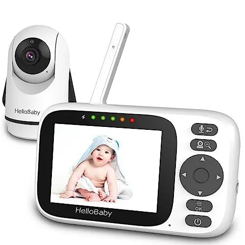 Produktbild: HelloBaby Babyphone mit Kamera, ferngesteuertes Schwenk-Neige-Zoom Video Babyphone und 3,2'' IPS Bildschirm, 2 Wege Audio, Infrarot Nachtsicht, VOX Modus, kein WiFi und Mehrsprachig