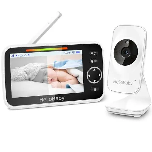 Produktbild: HelloBaby Babyphone mit Kamera und Audio, 12,7 cm (5 Zoll) Farb-LCD-Bildschirm, Infrarot-Nachtsichtkamera, VOX-Modus, Temperaturanzeige, Schlaflie