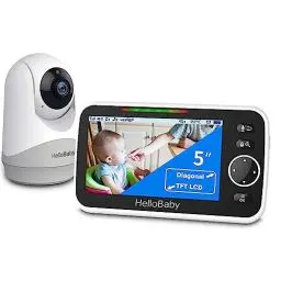 Produktbild: HelloBaby Monitor mit Kamera und Audio, 12,7 cm (5 Zoll) großer Bildschirm mit 3500-mAh-Akku, ferngesteuerter Pan-Tilt-Zoom-Kamera, Zwei-Wege-Talk, ECO-Modus, Auto-Nachtsicht, Reichweite bis zu 292 m