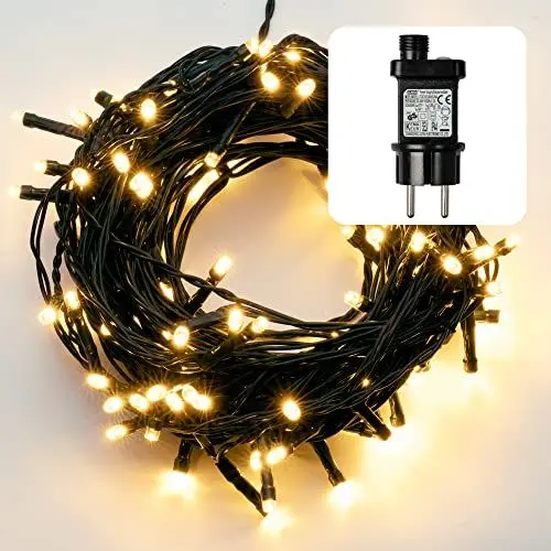 Produktbild: hellum Lichterkette außen 80 LED warmweiß, LED Lichterkette innen, mit Timer, 7.9m beleuchtete Länge, strombetrieben mit Stecker Kabelfarbe grün <59 Lumen 577334