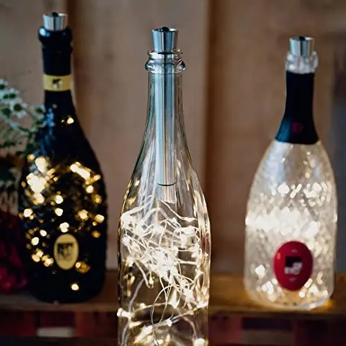Produktbild: hellum Flaschenlicht mit Timer, Flaschen Licht Warmweiß, 20 LED Flaschen-Lichterkette Batteriebetrieben LED Lichterkette für Flaschen DIY, Tisch Deko, Weihnachten 522822