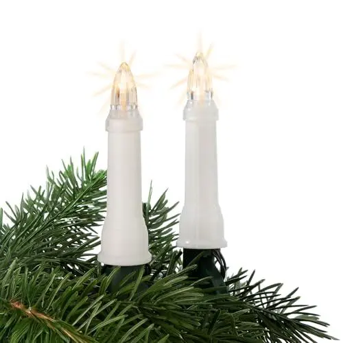 Produktbild: hellum Lichterkette Kerzen Weihnachtsbaum, Kerzen Lichterkette außen mit Clip, 24 warm-weiße LED, beleuchtet 1035cm, 59 lm, Abstand 45cm Kabel grün Schaft weiß, Zuleitung 5m, für Außen Trafo 640403