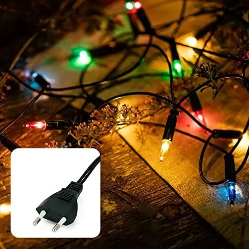 Produktbild: hellum Lichterkette innen, 230V strombetrieben Lichterkette mit Stecker, 10 bunte Lichter, beleuchtete Länge 1,35m, Kabel grün Wohnzimmer Wintergarten Dekoration Weihnachten <59 Lumen 831177