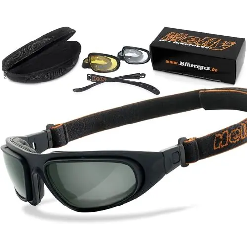 Produktbild: HELLY® - No.1 Bikereyes® | Motorradbrille, Multifunktionsbrille, Bikerbrille | beschlagfrei, winddicht | HLT® Sicherheitsglas, DIN EN 166 | Bügel, Band wechselbar | eagle (polarisierend)