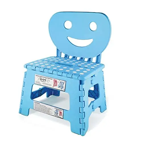 Produktbild: Helperfect 2in1 Klappbarer Kinderstuhl klein mit Rückenlehne & Tritthocker - Stabiler Tritt, sicherer Sitz, kinderleichte Handhabung (Blau)