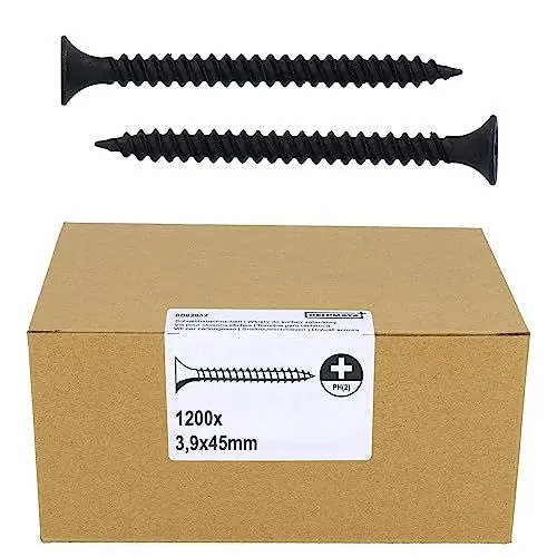 Produktbild: HELPMATE Schnellbauschraube 3,9x 45 mm Phosphatiert PH2 1200 Stück Feingewinde Trockenbauschrauben, Rigips Schrauben, Gipskartonschraube, Trompetenkopf, U-Profile, Kreuzschlitz