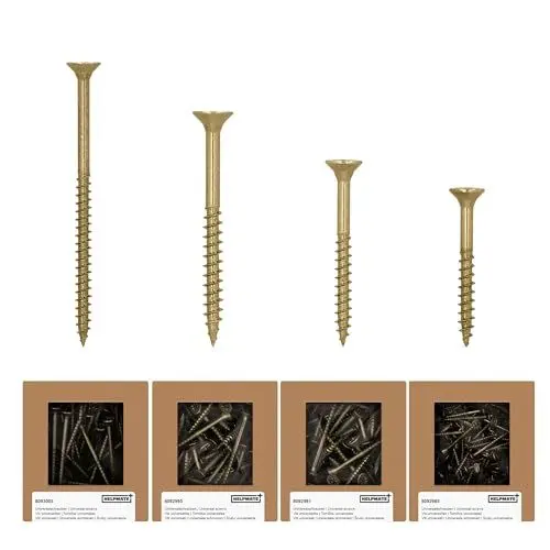 Produktbild: HELPMATE - Universalschrauben Senkkopf gelb passiviert Mix Pack - 840 Stück Holzschrauben mit PZ 2 Antrieb und Teilgewinde - Spanplattenschrauben für Innenbereich und geschützten Außenbereich