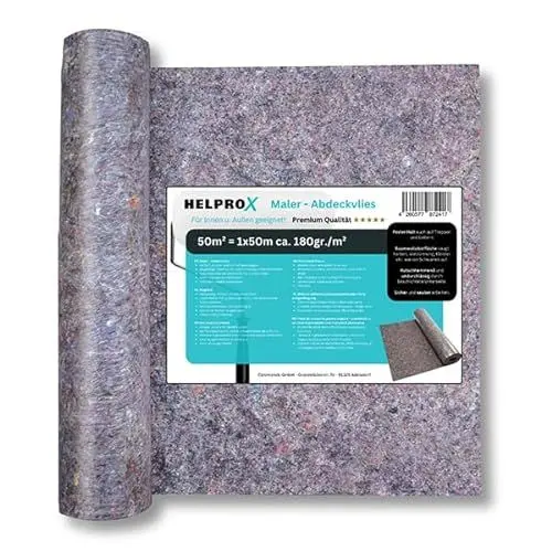 Produktbild: Helprox Malervlies 50m - Malerfliesrolle mit Anti-Rutsch Beschichtung - Abdeckvlies Rolle 180g/m²