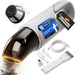 Produktbild: helpylife ® Handstaubsauger HL200 mit Akku I Starke Saugkraft für Auto & Zuhause I 4-in-1 kabelloser Handsauger mit Boost Funktion I Autostaubsauger mit waschbarem HEPA Filter aus Edelstahl (Weiß)