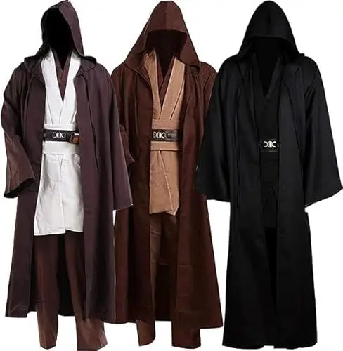 Produktbild: helymore Herren Jedi Kostüm Cosplay Robe Tunika Mit Kapuze Uniform Erwachsene Medieval Wars Ritter Kleidung Halloween Cosplay Party Kostüm Full Set, XL