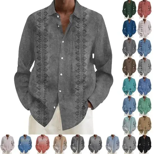 Produktbild: Hemd Herren Hawaii Hemd Männer Hemd Herren Langarm Freizeithemden für Herren Mit Knopfleiste Hemd Stehkragen, Hemd Langarmhemd Leisure Strand Kokosnuss Print Hawaiihemd Langarmshirt Herren