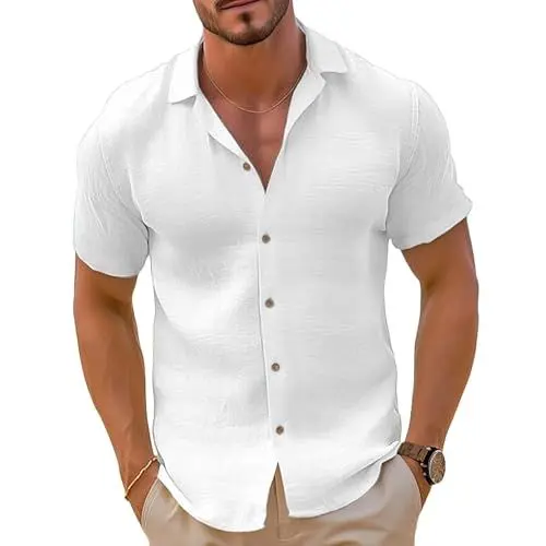 Produktbild: Hemd Herren Kurzarm Sommerhemd Sommer Kurzarmhemd Hawaii Hemden Freizeit Herrenhemd Bequeme Hawaiihemd Einfarbig Freizeithemd Regular Fit Kurzarmhemden Deals of The Day Weiß XXL