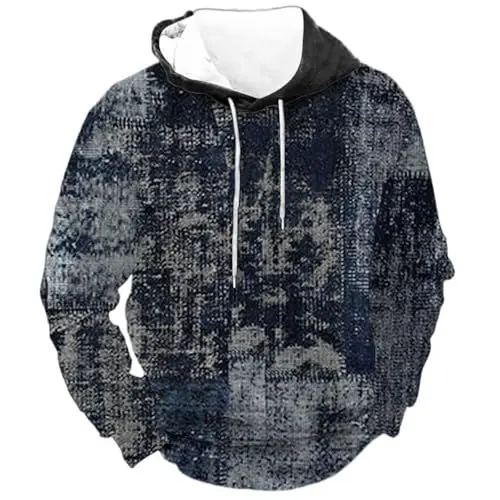 Produktbild: Hemd Herren Langarm Hoodie Herren Oversize Sweat dünner Pullover Herren Pullover mit Kapuze schwarz Herren Hoody mit Kapuze und reißverschluss Herren Sweatshirt blau Hemd Herren Langarm Batik Set