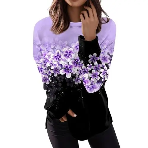 Produktbild: Hemdbluse Damen Rundhals Herbste Langarm T Shirt GroßE GrößEn Basic Bedruckt Lauschig Damen