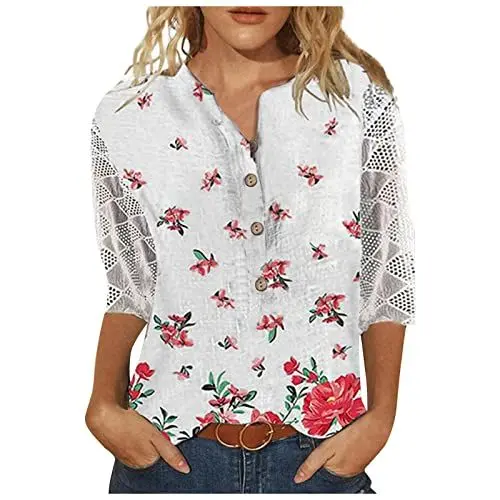 Produktbild: Hemdbluse Damen Wickelbluse T-Shirt Oversize Stillkleidung Sommer Outfit Damen Langarmshirt Damen Weiss Damen Tshirt 3/4 Arm Pullover Olivgrün Damen Outdoor Blusen & T-Shirts Rot L