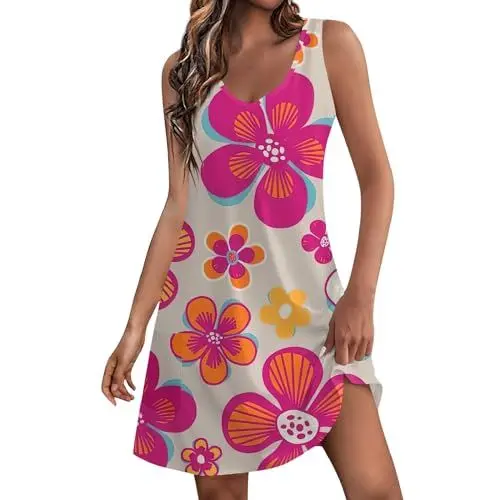 Produktbild: Hemdblusenkleid Damen Sommerkleidchen Damen Kurz Marineblau Kleid XXL Damen Sommerkleid Grosse Grössen Baumwollkleider Sommer Hängerkleid Sommer Damen Strandkleider Sommer Lila 2XL