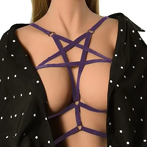 Produktbild: Hemdchen Dessous ausgehöhlter fünfzackiger Stern, Geschirr, Unterwäsche, elastische Körperkleidkette Korsett Transparent(Lila,Einheitsgröße)