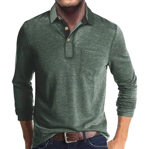Produktbild: Hemden Herren Langarm Poloshirt Herren Langarm T Shirts mit Tasche Polo Klassisches 3XL 01-Grün