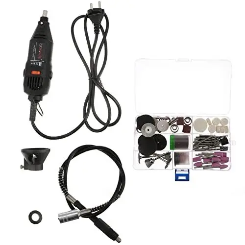 Produktbild: Hemobllo 130 Teiliges Elektrisches Schleifwerkzeug Set Mit Einstellbarer Geschwindigkeit Elektrische Mini Bohrmaschine Polierer Zubehör Gravier Sets Gummi Schwarz