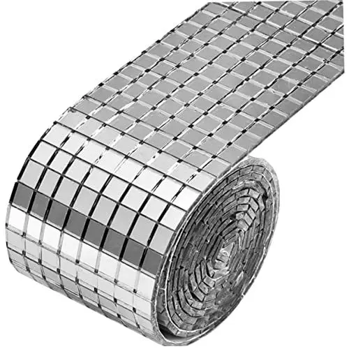 Produktbild: Hemobllo 1 Rolle Selbst Klebende Spiegel Aufkleber Kleine Quadratische Spiegelfliesen Mini Quadratische Mosaikfliesen Spiegelfolie Selbstklebend Mosaik Wandtattoo Kasten Glas 3d Collage