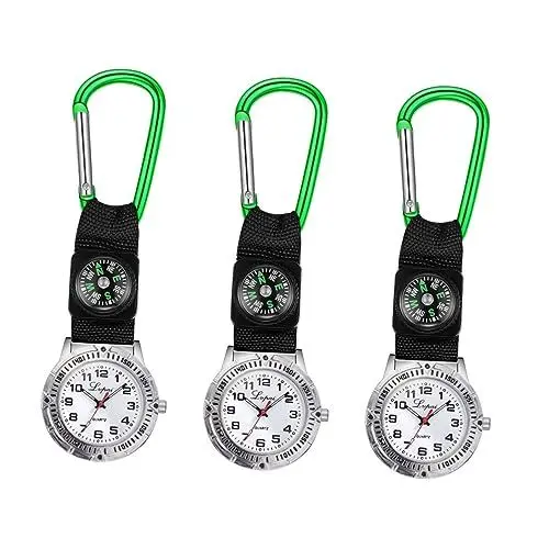 Produktbild: Hemobllo 3 Krankenschwestern Aktivitäten Bergsteigen Auf Band Ärzte Damen Uhr Karabiner Legierung Quarz-Clip Mit Modischer Uhr Für Dunkelgrüne Männer Herren