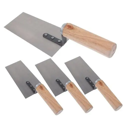 Produktbild: Hemobllo 4 Stück Gips Spachtel Ziegelkelle Taping-messer-werkzeug Konkrete Macht Kelle Betonkelle Kantenkelle Malen Glättkelle Aus Edelstahl Schweben Mason Holzgriff Rostfreier Stahl