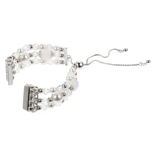 Produktbild: Hemobllo Boho-Armband mit Perlen Uhrband, Natürliche Kristall Perle Armband,Einstellbar Mode Perlen Smart Uhr Strap Ersatz Silber