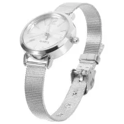 Produktbild: Hemobllo Damen-Armbanduhr Mode Armbanduhr mit Ultradünnes Mesh-Band, leicht zu lesen, Luxus-Uhr für Frauen, Elegante Uhr (Gold), Plateado, Medio, Mode