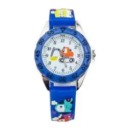 Produktbild: Hemobllo Süße Kinderuhr Bagger-Design, 3D Cartoon-Uhr, Glaszifferblatt analoge Quarz-Armbanduhr mit Silikonarmband, wasserdicht, modische Kinder-Lernuhr für Jungen und Mädchen
