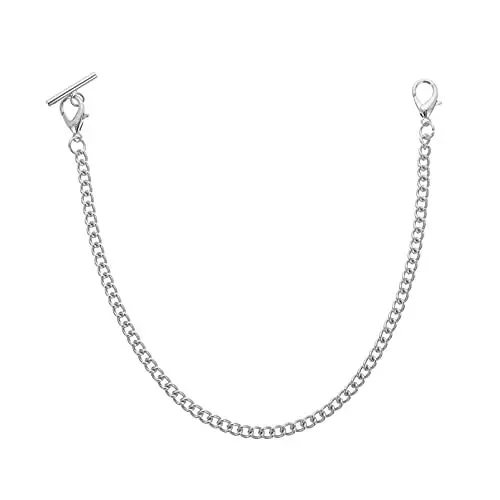 Produktbild: Hemobllo Taschenuhr Kette, Klassisches antikes Design Taschenuhr Doppelte Albert T-Bar Ketten, Weste Kette Uhr Kette Link für Kleidung Handtasche Taschenuhr Silber
