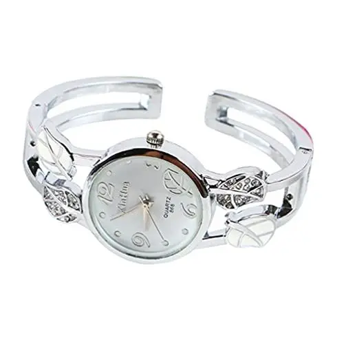 Produktbild: Hemobllo Uhr Mit Diamantarmband Damen Uhr Armreif Uhr Damen Spangenuhr Damen Armreifuhren Damen Quarzuhr Damen Damenuhr Armreif Weiß Silberkette Beiläufig Rostfreier Stahl