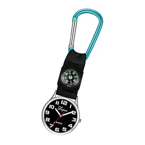 Produktbild: Hemobllo Taschenuhr mit Karabiner - Taschenuhr Schwesternuhr Quarzuhr Tragbar Karabineruhr Multifunktional Uhr mit Kompass Bergsteigeruhr Taschenuhren für Herren Damen Krankenschwester (Blau)