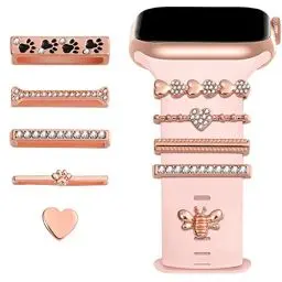 Produktbild: Hemobllo Uhrenarmband Charms Kompatibel mit Smartwatch Series 8 7 6 5 4 3 2 1 Bänder - 10 Stück Uhrenarmband Anhänger Nieten Metall Uhrenarmband-Zubehör Dekorative Ringschlaufen