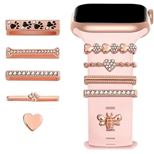 Produktbild: Hemobllo Uhrenarmband Charms Kompatibel mit Smartwatch Series 8 7 6 5 4 3 2 1 Bänder - 10 Stück Uhrenarmband Anhänger Nieten Metall Uhrenarmband-Zubehör Dekorative Ringschlaufen