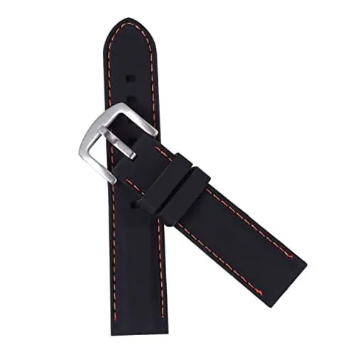 Produktbild: Hemobllo Silikon-uhrenarmbänder 20 Mm Ersatz Für Wasserdichtes Tauchen Hautfreundlich Schwarz Mit Orangefarbenen Akzenten