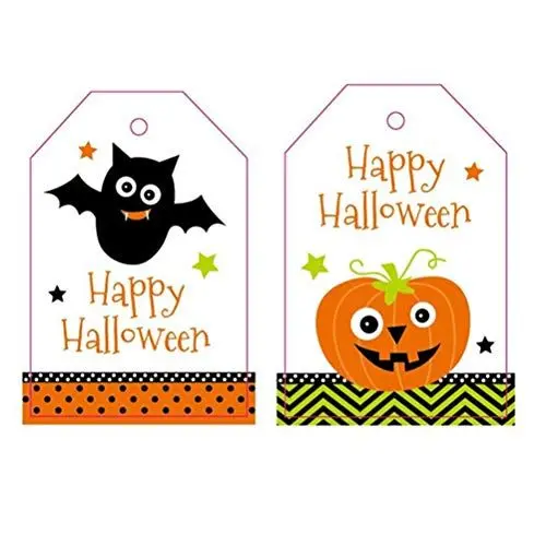 Produktbild: HEMOTON 100 Stück Halloween Geschenkanhänger Vertikale Pappe Hängende Zeichen DIY Party Dekorationen Anhänger Kürbis und Fledermaus Muster für jeweils 50 Stück