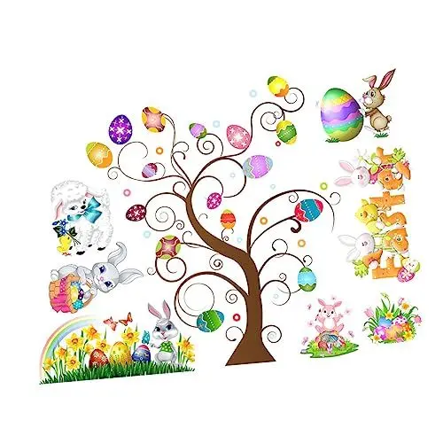 Produktbild: HEMOTON 1 Blatt Aufkleber Osterei Wanddekoration Ostern-Wanddekorationen kinderzimmer sticker dekoration schlafzimmer Aber wandtattoo ostern wandtattoo ostereier Hase Fensterdekoration PVC