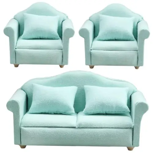 Produktbild: HEMOTON 1satz Mini Haus Sofa Mit Mini Armchairs Dekoration Für Puppenhäuser Grüne Stoffmöbel Maßstab Realistisches Design Für Miniatur Landschaftsdekoration