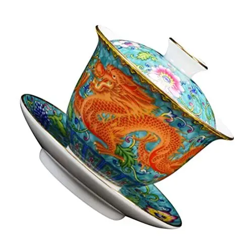Produktbild: HEMOTON 1 Set Gaiwan Teetasse Set Retro Drachen Stil Chinesische Gaiwan Cup Sancai Cover Bowl Lip Tasse Untertasse Für Home Office Bar Style 2
