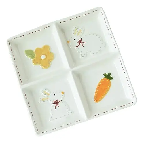 Produktbild: HEMOTON 4-grid-snack-ablage Cartoon-druck Süßigkeiten Tablett Desktop Office Home Keramik
