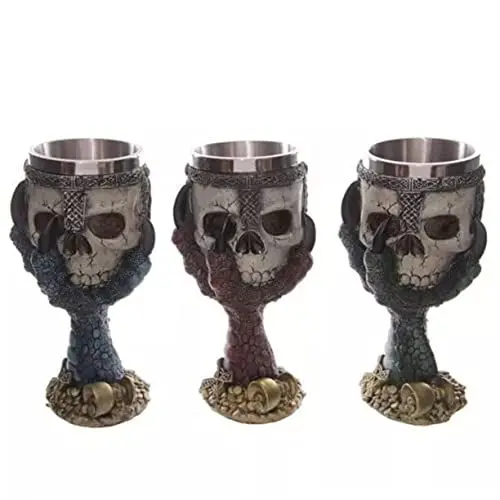 Produktbild: HEMOTON 1pc Halloween Schädel Wein Glas Einzigartige Harz Edelstahl Becher Für Parteien Wohnkultur