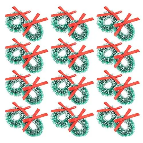 Produktbild: HEMOTON 24 Stücke Mini Weihnachtskranz Weihnachtskerzen Kranz Miniatur Weihnachtskränze mit Roten Schleifen Weihnachtsbaum Hängende Weihnachtsbaumkranz Mini Weihnachten Dekoration