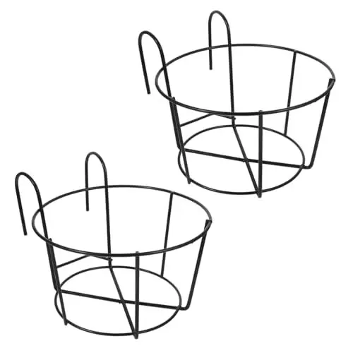 Produktbild: HEMOTON 2Pcs Eisengeländer Pflanzer Hängen Blumentopfhalter Balkon Pflanzenkörbe Bonsai Blumentopfhalter Schwarz L