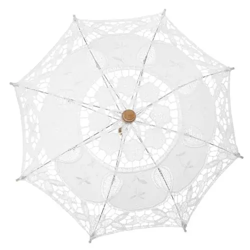 Produktbild: HEMOTON 2st Braut Regenschirm Partyschirm Braut Hochzeitsdekoration Hochzeitsfotografie-requisite Regenschirm Für Die Braut Cosplay Hochzeitsbedarf Weiß Hölzern Fräulein