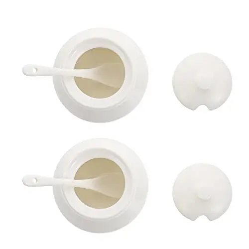 Produktbild: HEMOTON 2st Zuckerdose Aus Keramik Vorratsglas Mit Deckel Keramik Gewürztöpfe Zuckertopf Porzellan Dose Deckel Container Zuckerschale Mit Deckel Pfefferbehälter Milchbecher Gewürze Weiß