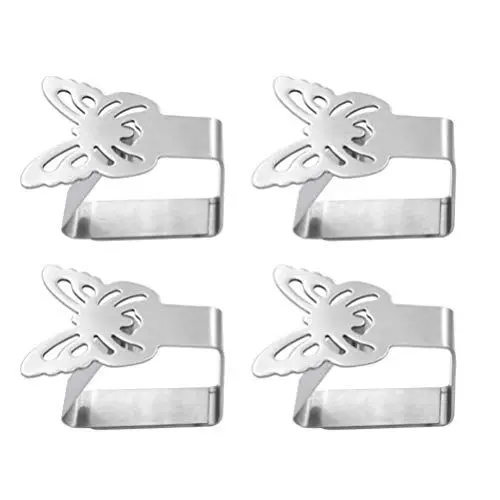 Produktbild: HEMOTON 4 Stück Edelstahl Tischdeckenclips Dekorative Tischdeckenklemmenhalter Tischdeckelklemmen (Schmetterlingsdesign)