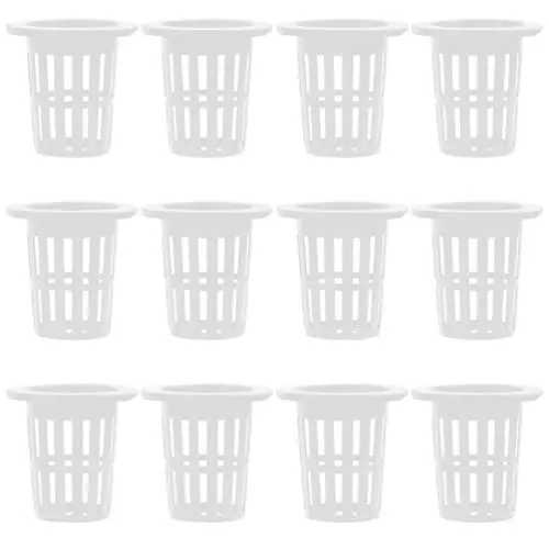 Produktbild: HEMOTON 50 Stück Pflanzkorb Nursery Net Cups Orchideenpflanzer Hydroponischer Pflanzbecher Hydroponik Liefert Tassen Aquaponic Net Pots Mesh-blumentopf Weiß Plastik Gittergewebe Tasse Topf