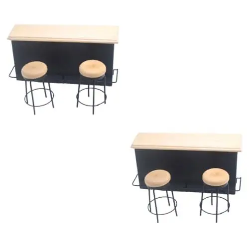 Produktbild: HEMOTON 6stücke Teiliges Miniatur Bar Counter Aus Holz Puppenhaus Tisch Und Stühle Dekoration Für Mikrowelten Und Spielzeug-szenarien