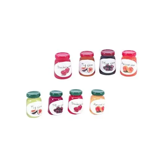 Produktbild: HEMOTON 8 Mini-Hausmarmelade Miniaturen Mini-Küchenzubehör Miniaturdekoration Spielzeug Modelle Flaschenverzierung aus Harz Mini-Hausfruchtmarmelade Essen Spielen Flasche aus Harz