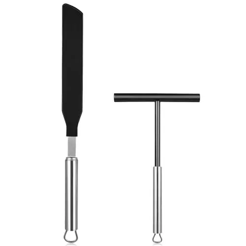 Produktbild: Housoutil Edelstahl Crepes Schaber und Spachtel Set, 2-Teiliges Set Crepes Wender, Pfannkuchenspatel Und Kuchencremespatel Zum Glätten Und Verteilen Von Speisen